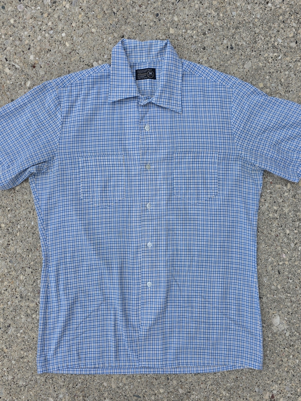 Vintage 70s JCPenney Blue Plaid Button Up Shirt Medium
